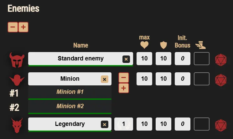 toggle between standard, minions and legendary creature types