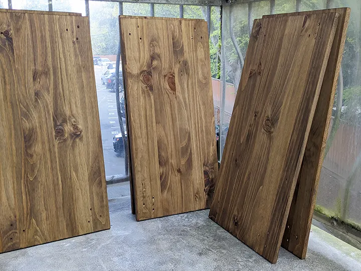 Oak boards after staining